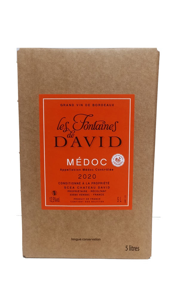 [CHATEAU-DAVID-BIB-5L] BIB 5L - Rouge - MEDOC Domaine Château David - LES FONTAINES DE DAVID BIB 5L - Rouge - MEDOC Domaine Château David - LES FONTAINES DE DAVID
